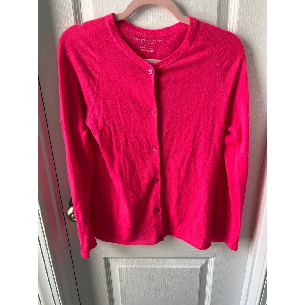 Majestic Filatures Deluxe Teeshirt 100% Cashmere Cardigan Hot Pink Size 1 US XS
